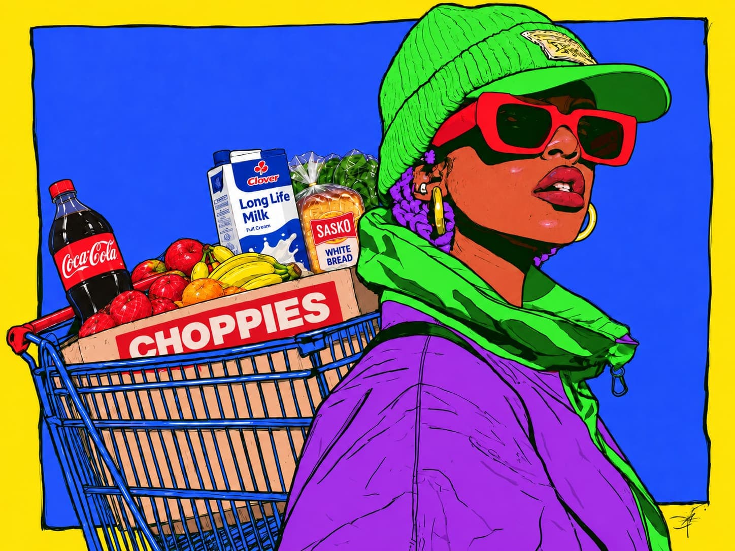 A shopper with a trolley full of groceries from Choppies